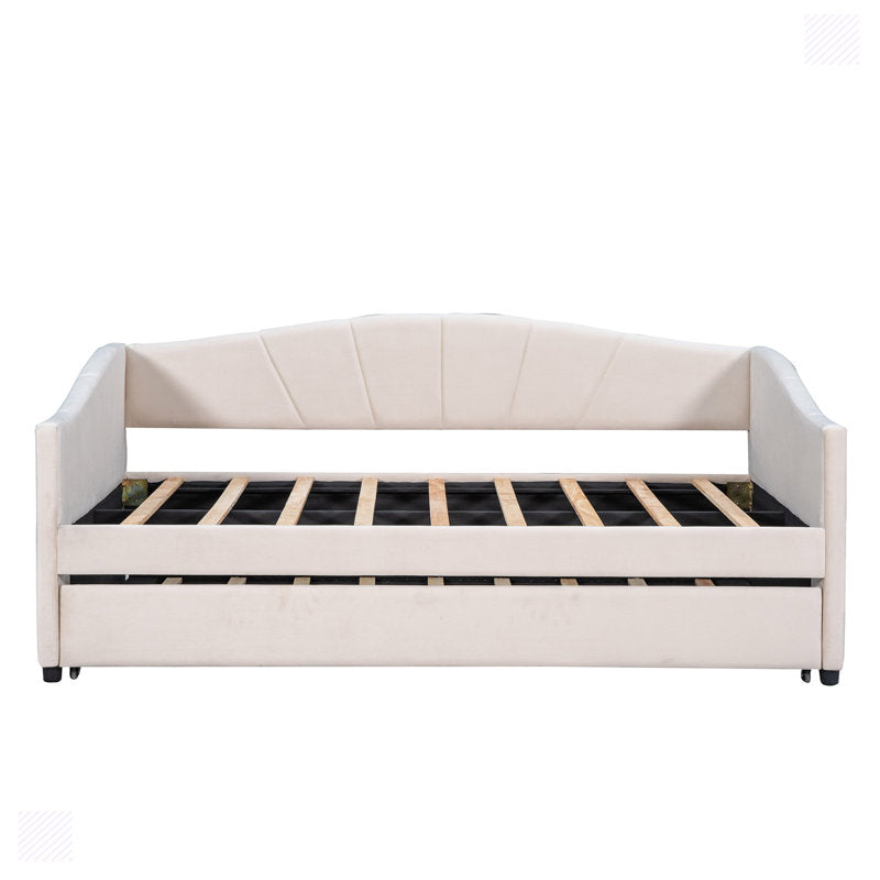 Doom Velvet Pull Out Sofa Cum Bed In Camel Beige Colour