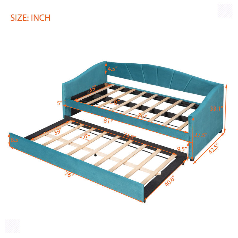 Doom Velvet Pull Out Sofa Cum Bed In Barmunda Aqua Colour - Febonic Living