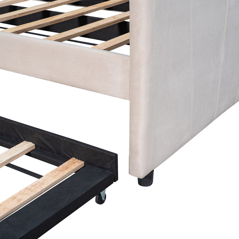 Doom Velvet Pull Out Sofa Cum Bed In Camel Beige Colour - Febonic Living
