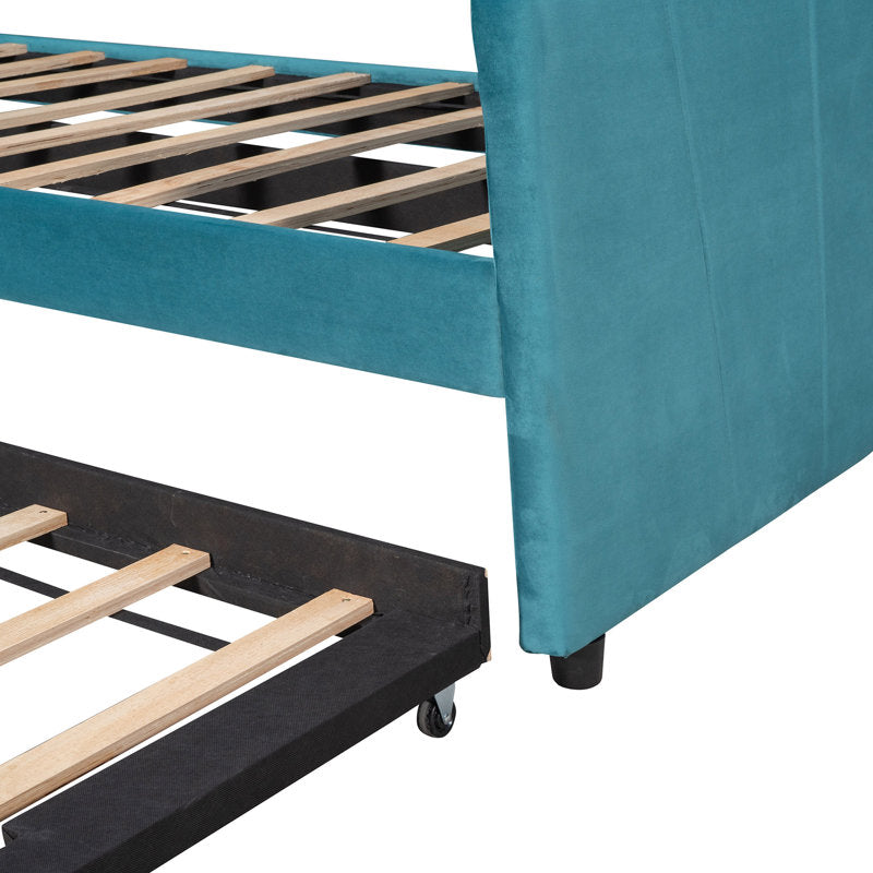 Doom Velvet Pull Out Sofa Cum Bed In Barmunda Aqua Colour - Febonic Living