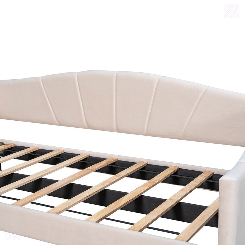 Doom Velvet Pull Out Sofa Cum Bed In Camel Beige Colour - Febonic Living