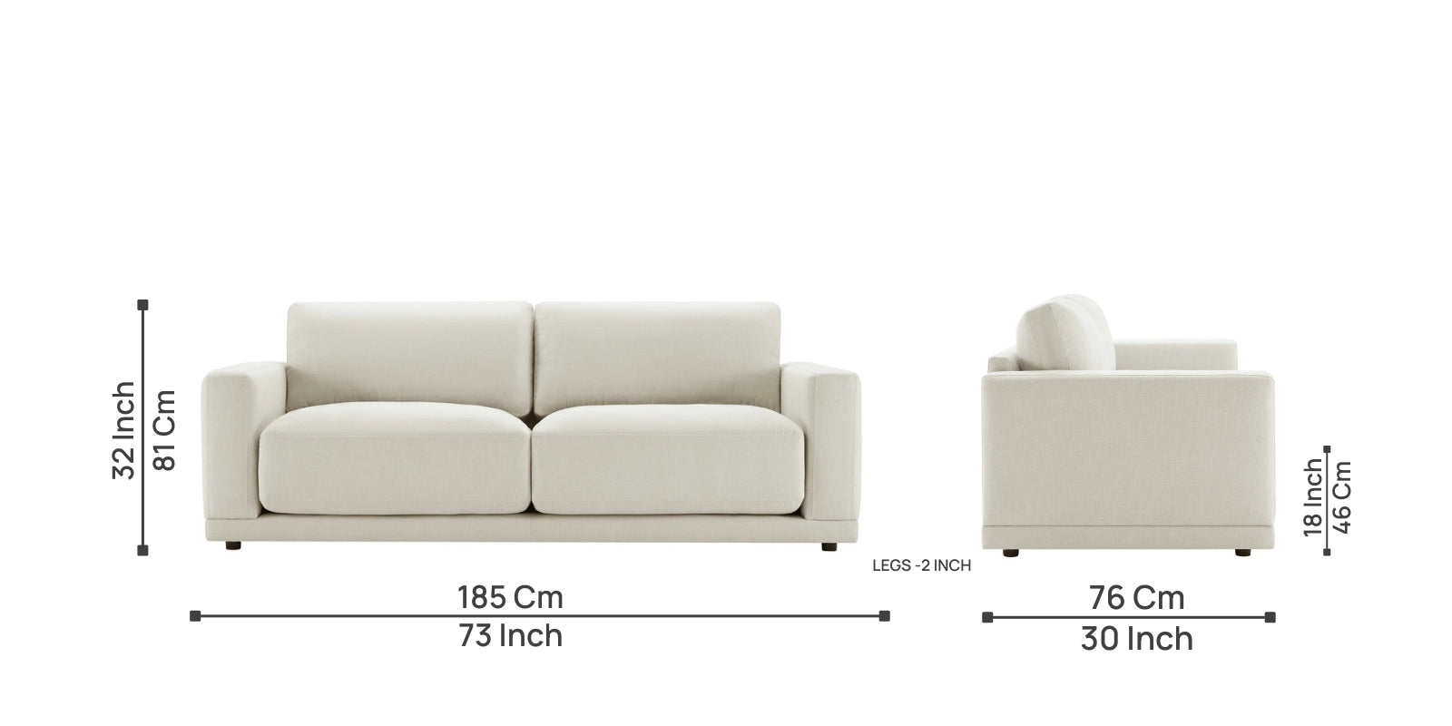 Esha Fabric 3 Seater Sofa In Ivory Cream Colour