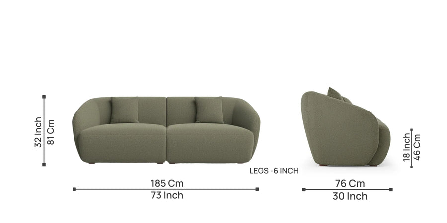 Galen Boucle Fabric 3 Seater Sofa In Bottle Green Colour - Febonic Living