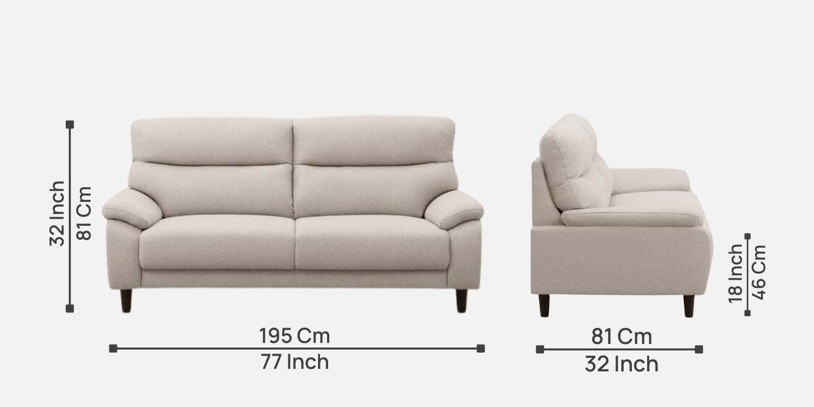 Zibby Fabric 3 Seater Sofa In Ivory Cream Colour