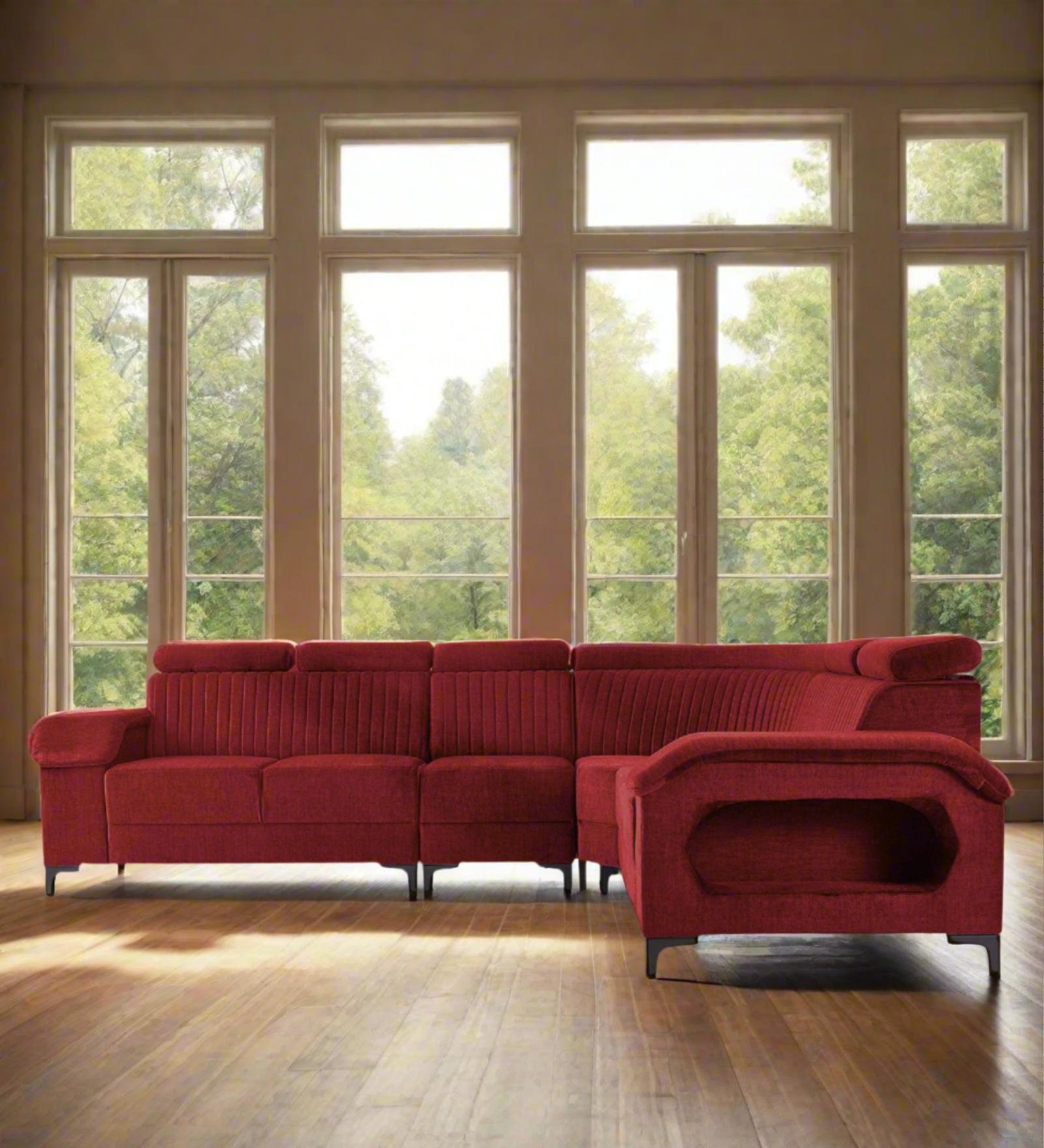 Draco Fabric Corner Sofa in Corel Red Colour