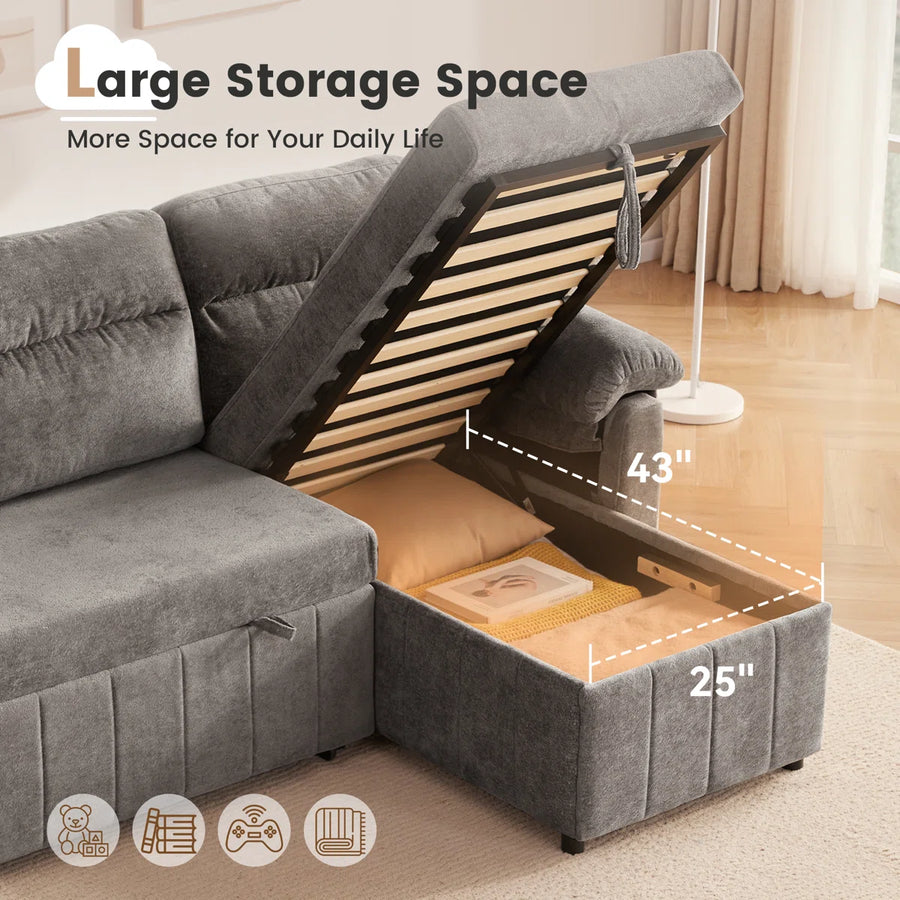Onyx Velvet Pull Out Sofa Cum Bed In Charcoal Grey With Storage - Febonic Living