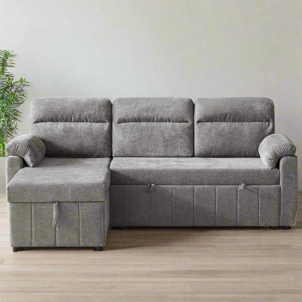 Onyx Velvet Pull Out Sofa Cum Bed In Charcoal Grey With Storage