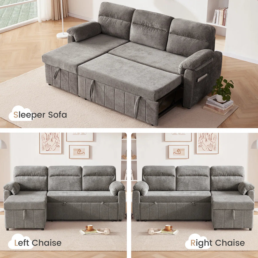 Onyx Velvet Pull Out Sofa Cum Bed In Charcoal Grey With Storage - Febonic Living