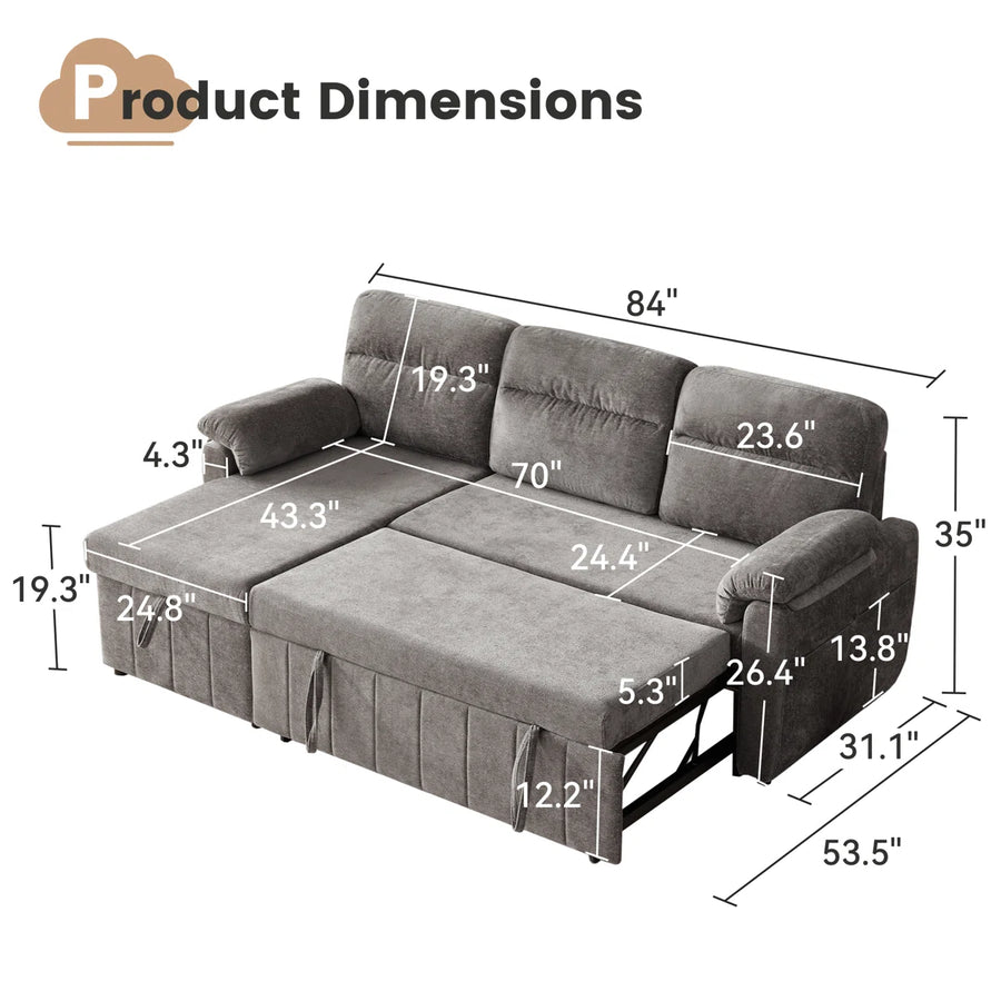 Onyx Velvet Pull Out Sofa Cum Bed In Charcoal Grey With Storage - Febonic Living