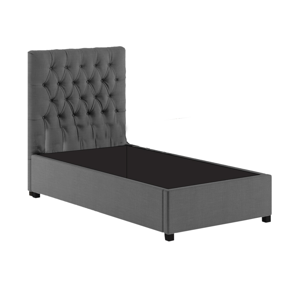 Isko Fabric Upholstered Single Bed in Charcoal Grey Colour with Box Storage