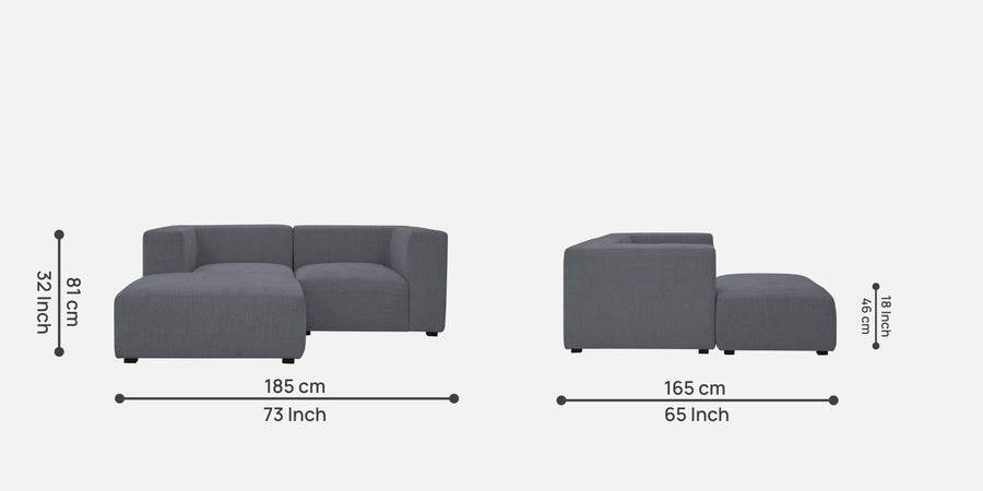 Dora Velvet Rhs Sectional Sofa 2 Ottoman Lounger In Pubble Grey Colour - Febonic Living