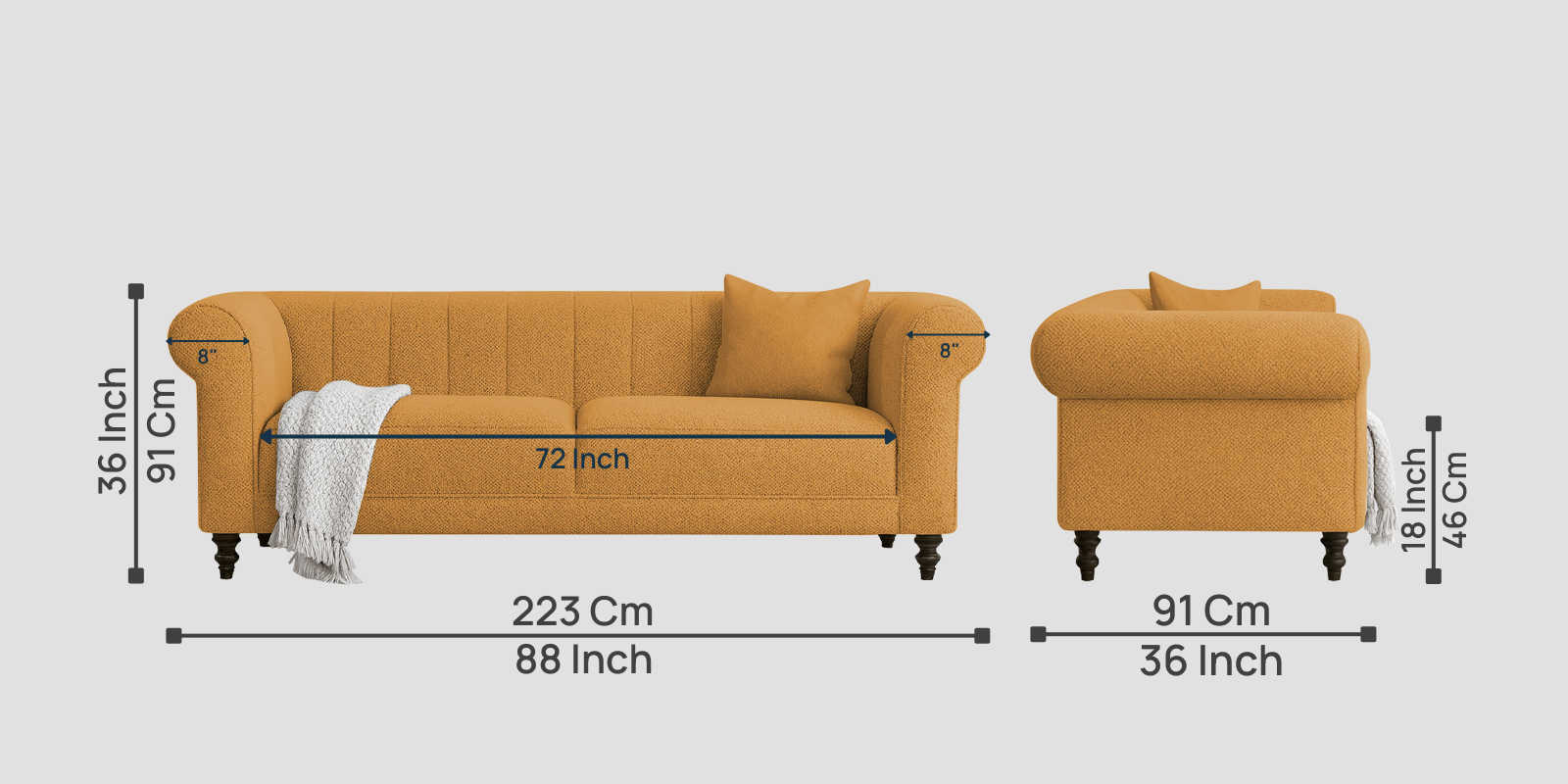 Sahara Fabric 3 Seater Sofa In Lime Yellow Colour