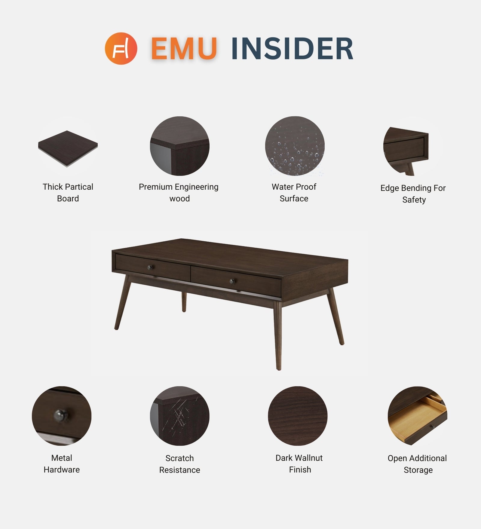 Emu Centre Table In Dark Wallnut Finish