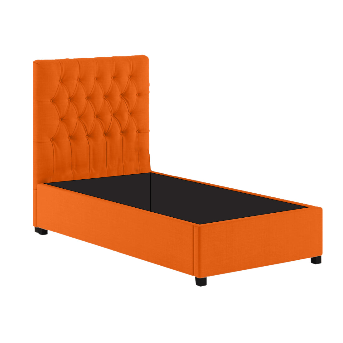 Isko Fabric Upholstered Single Bed in Vivid Orange Colour with Box Storage