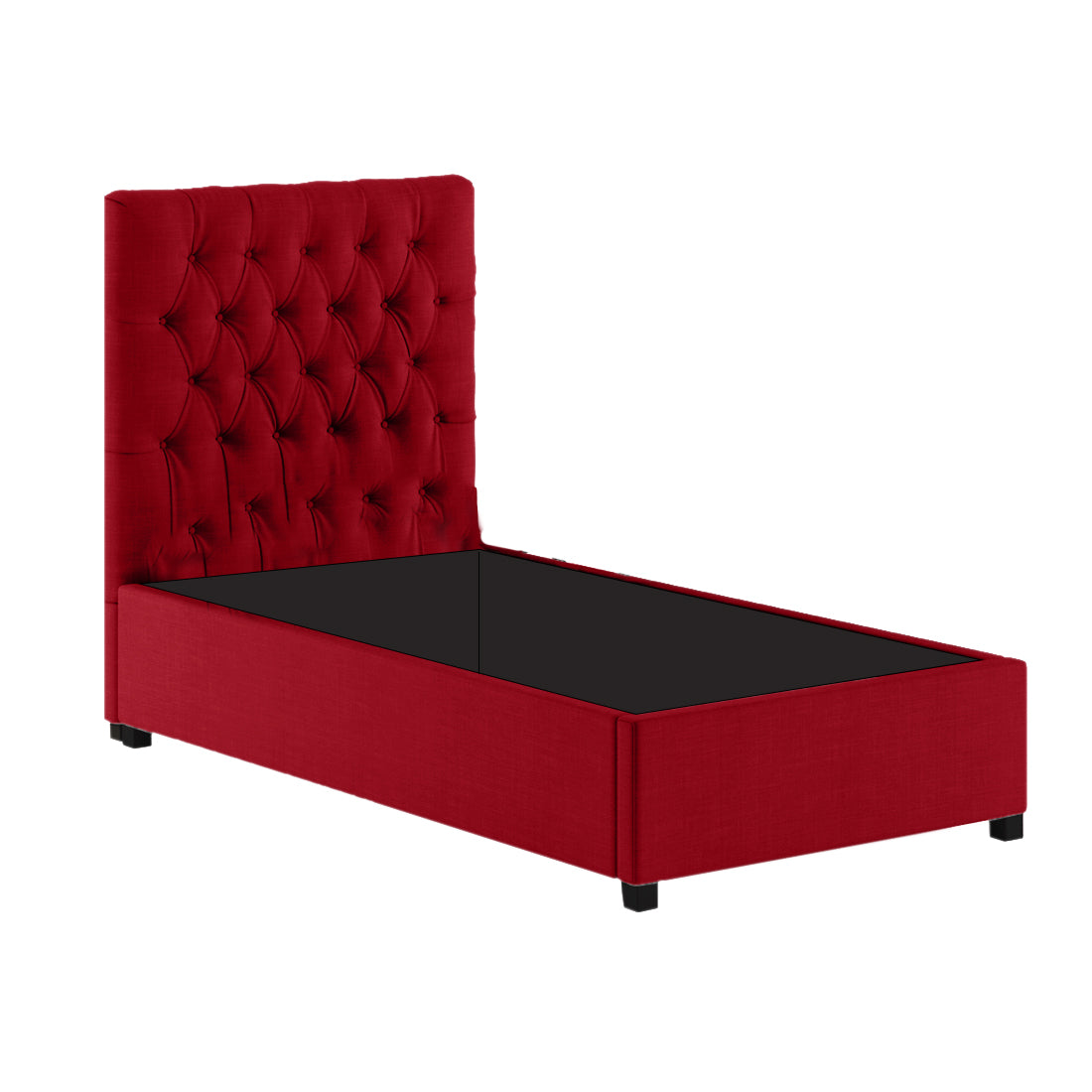 Isko Fabric Upholstered Single Bed in Ruby Red Colour with Box Storage