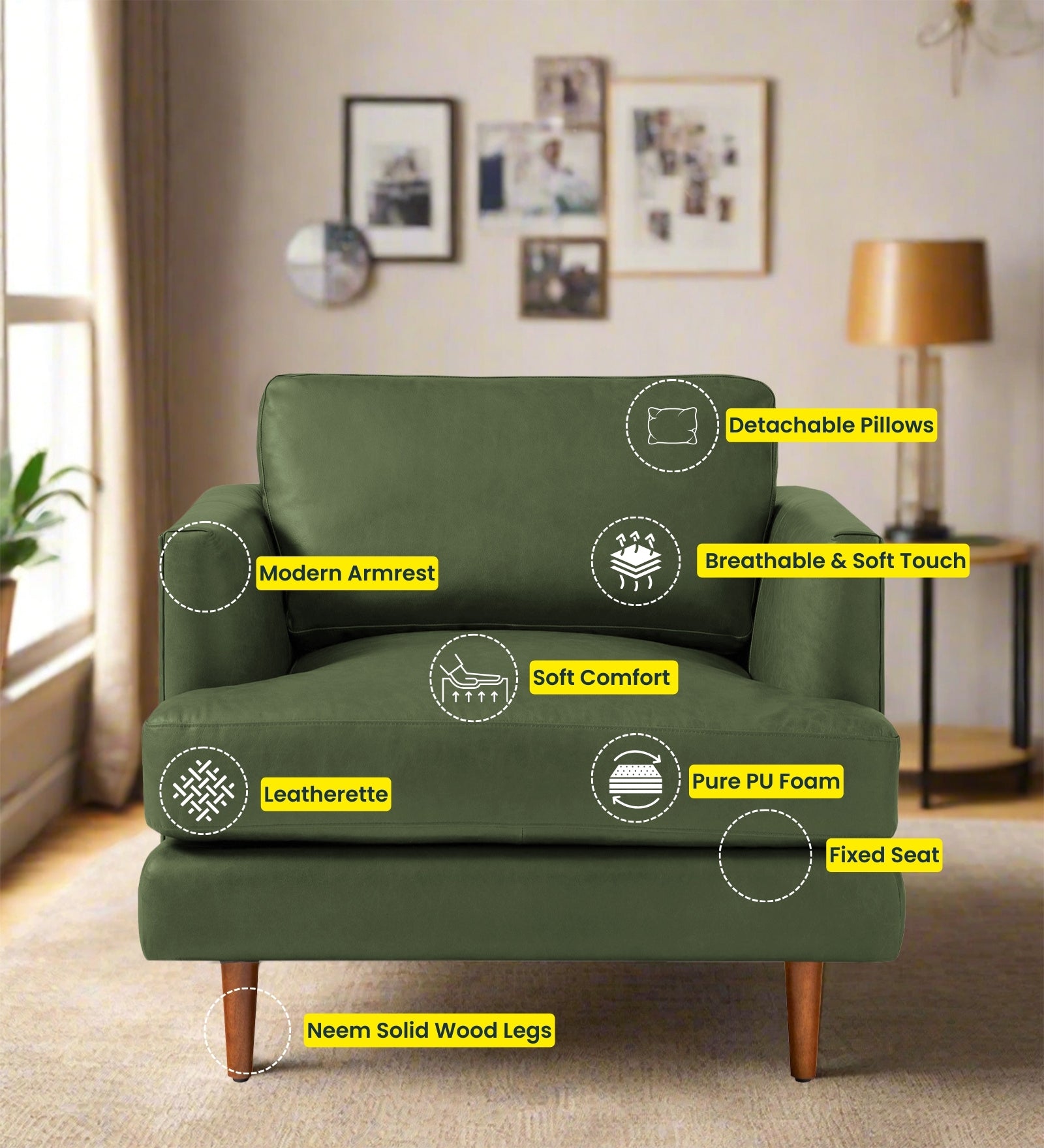 Sterio Leatherette 1 Seater Sofa In  Shark Grey Colour - Febonic Living