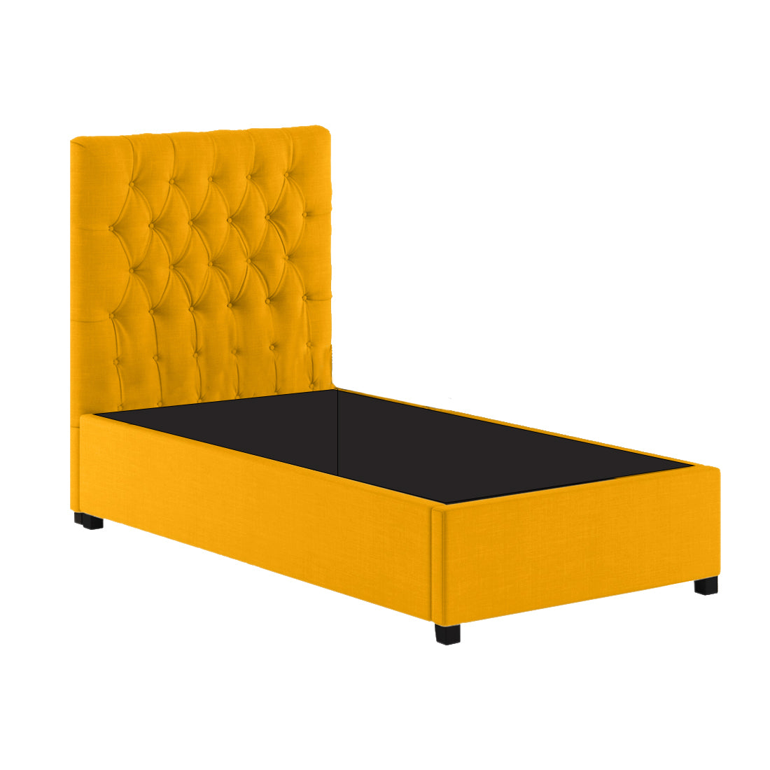 Isko Fabric Upholstered Single Bed in Bold Yellow Colour with Box Storage