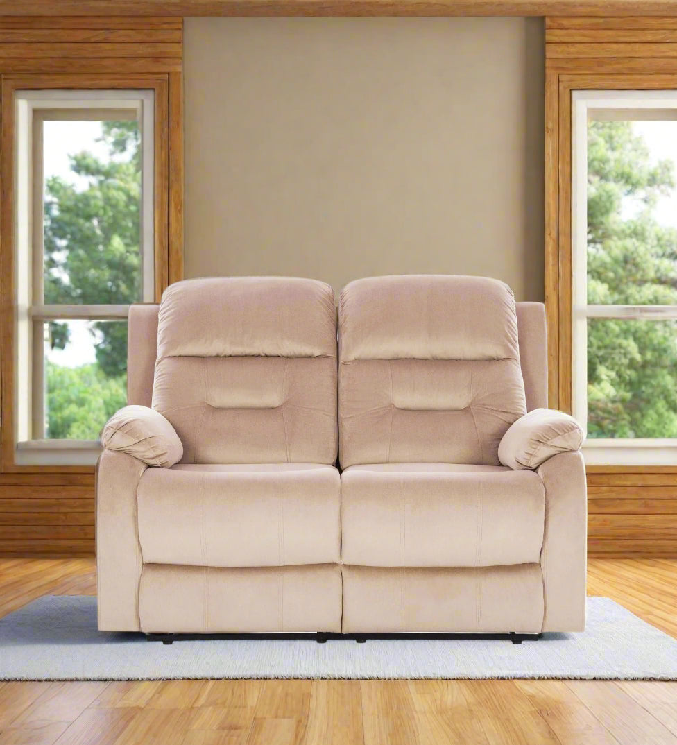 Texas Velvet 2 Seater Manual Recliner In Camel Beige Colour