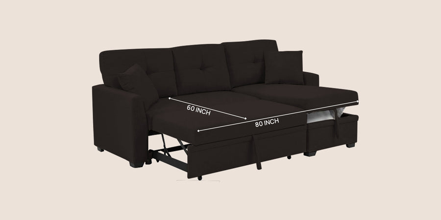 Jody Fabric 3 Seater Pull Out Sofa Cum Bed In Cara Brown Colour With Storage - Febonic Living