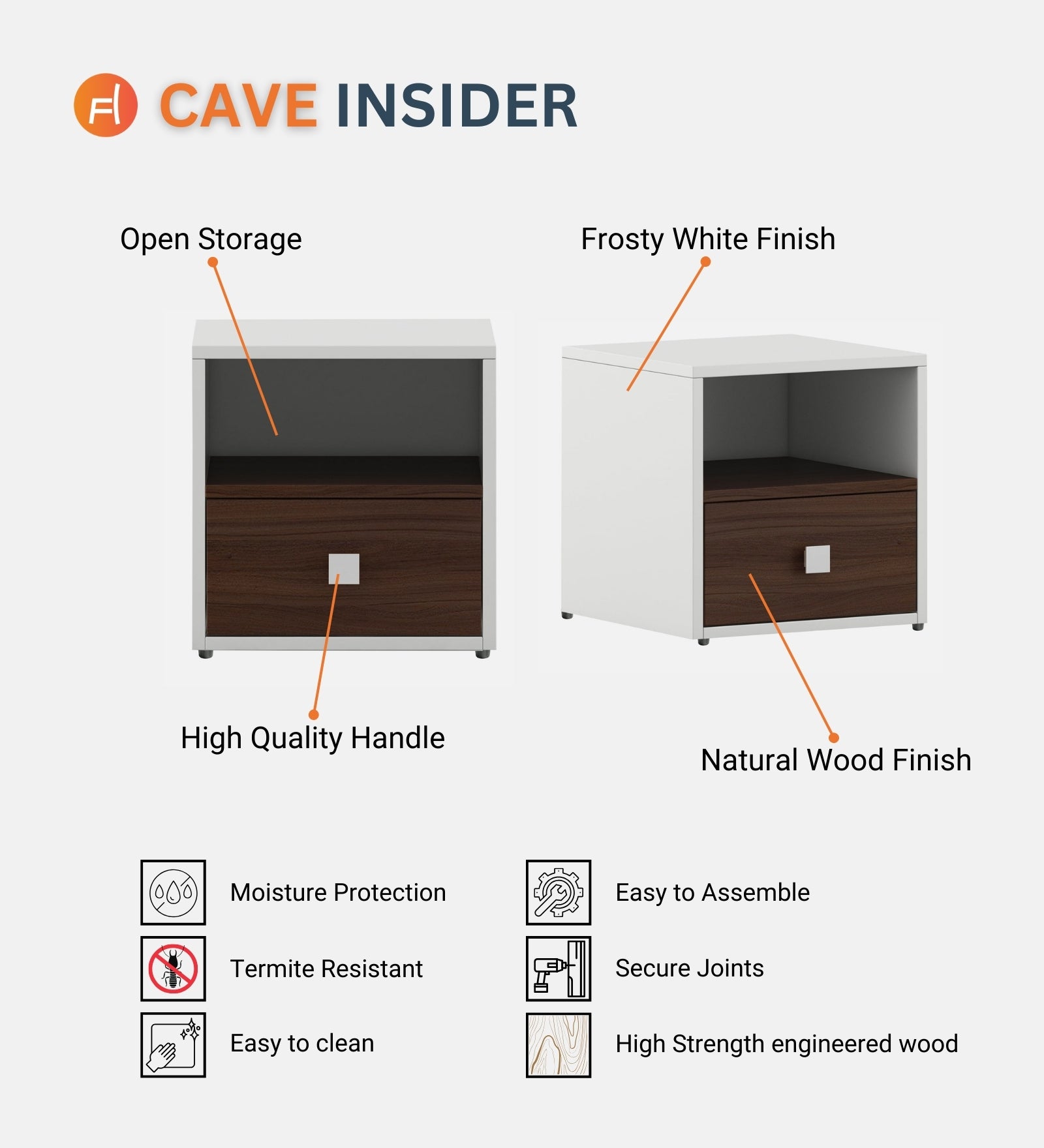 Cave Bedside Table With Drawer in Wenge & Frosty White Finish