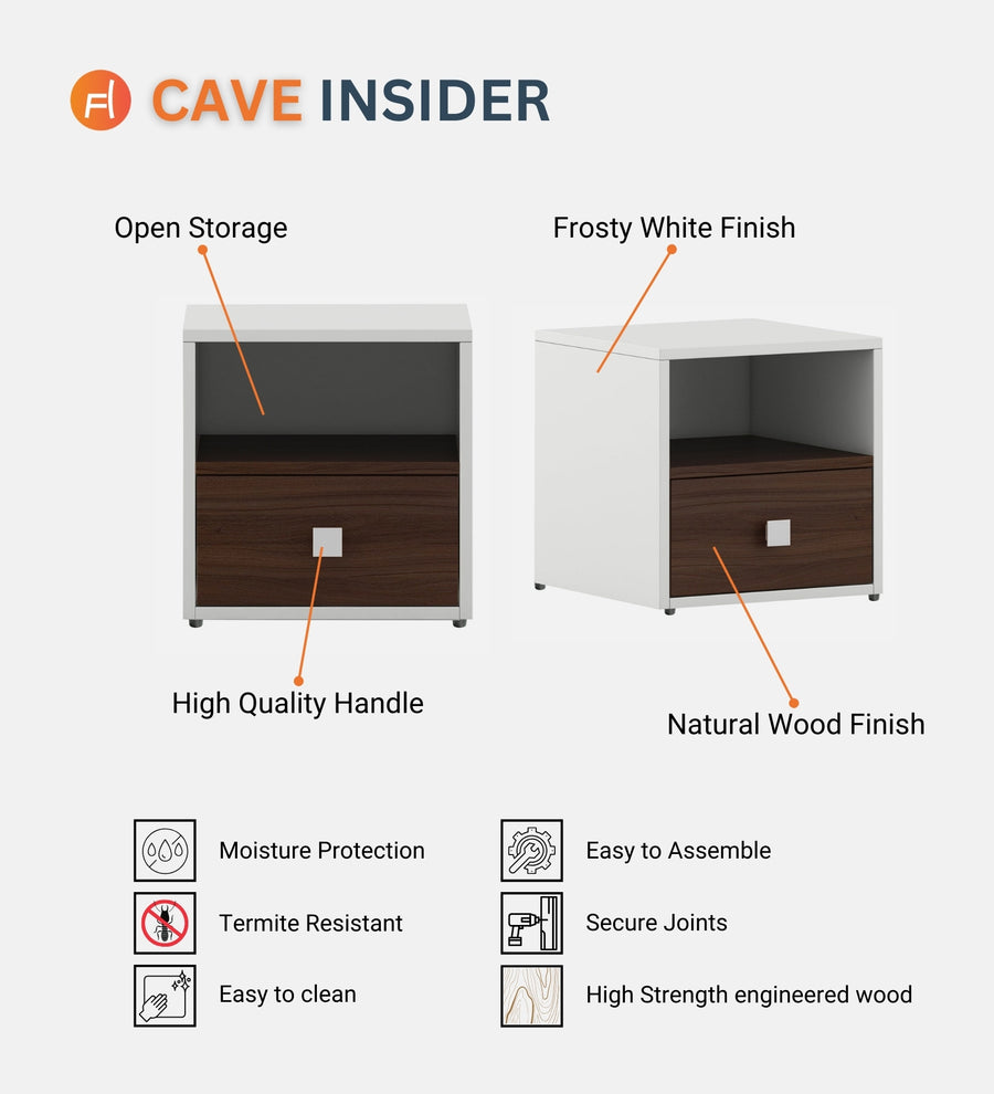 Fenn Bedside Table With Drawer in Wenge & Frosty White Finish - Febonic Living