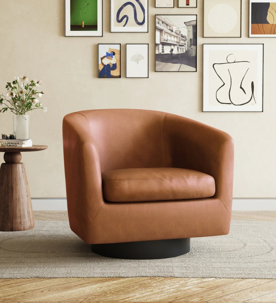 Koda Leatherette Swivel Chair In Cinnamon Brown Colour - Febonic Living