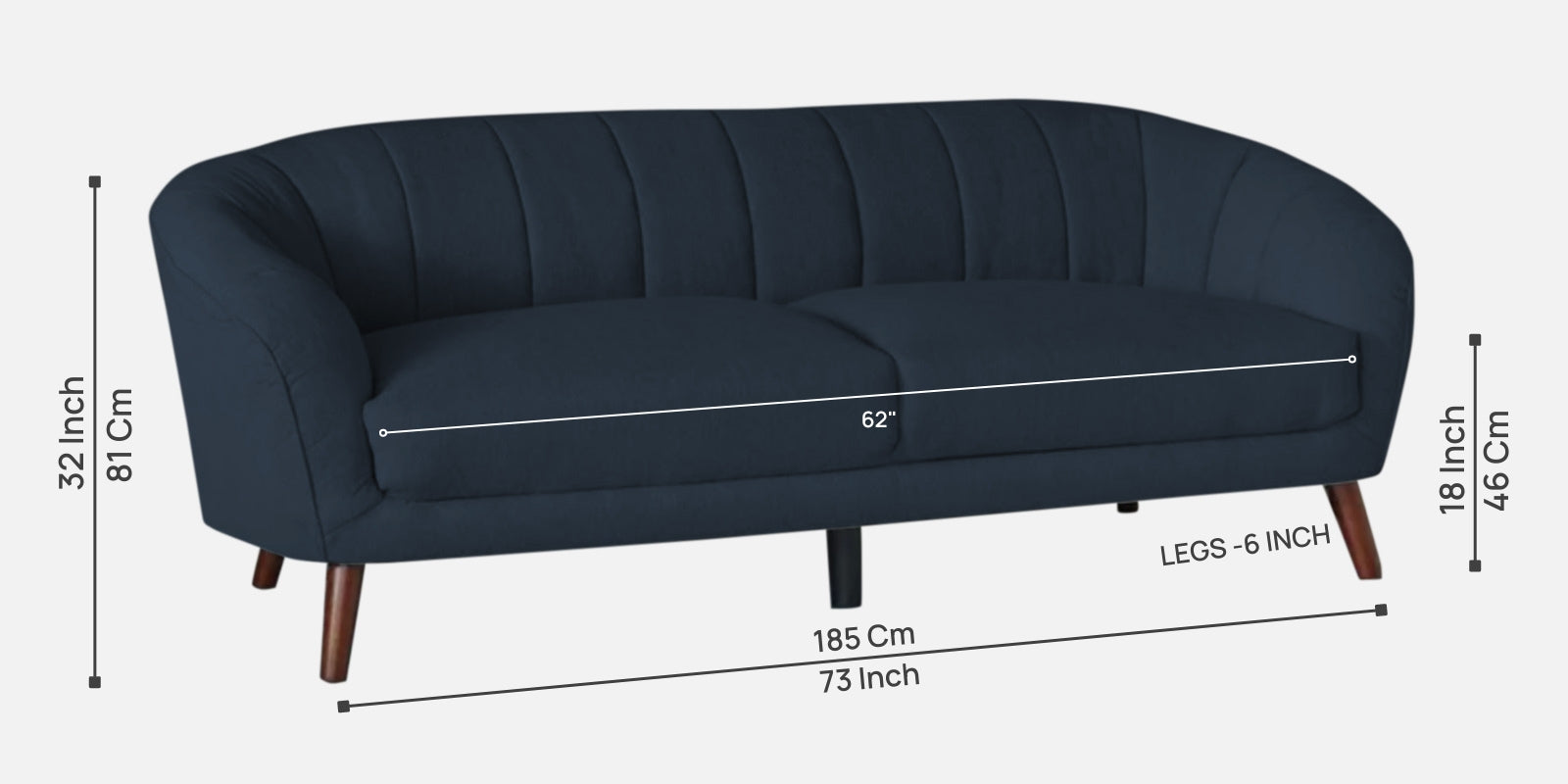 Benjamin Fabric 3 Seater Sofa in Denim Blue Colour