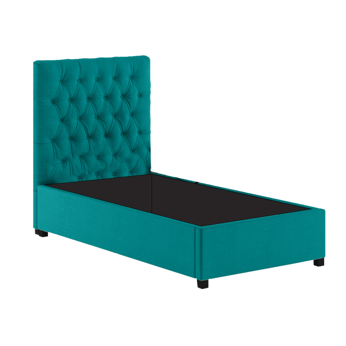 Isko Fabric Upholstered Single Bed in Sea Green Colour with Box Storage