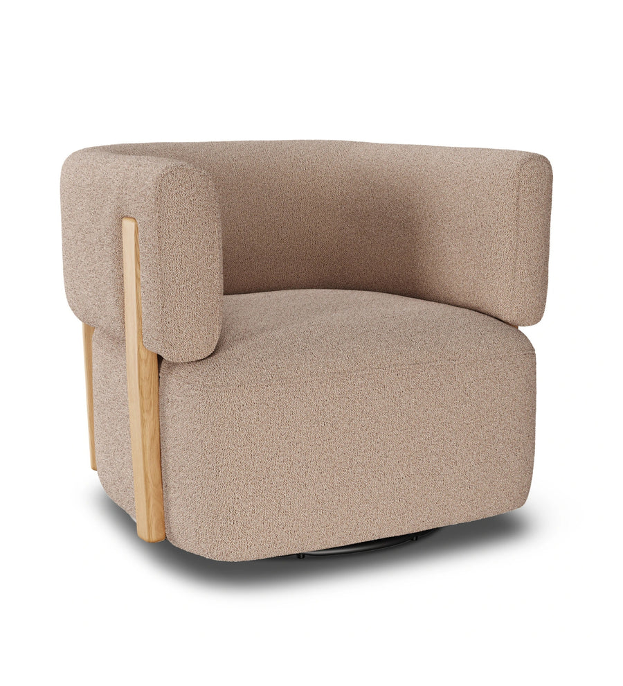 Simba Boucle Fabric Swivel Chair In Mushroom Beige Colour - Febonic Living