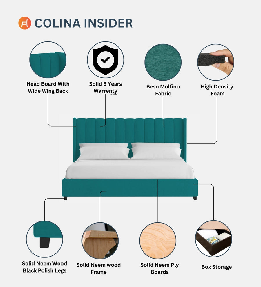 Colina Fabric Upholstered Queen Size Bed In Cara Brown Colour With Box Storage - Febonic Living