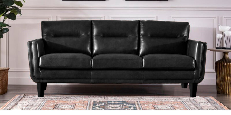 Kiko Leatherette 3 Seater Sofa In Lama Black Colour - Febonic Living