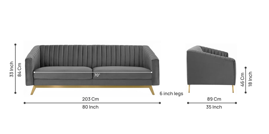 Grammy Velvet 3 Seater Sofa In Davy Grey Colour - Febonic Living