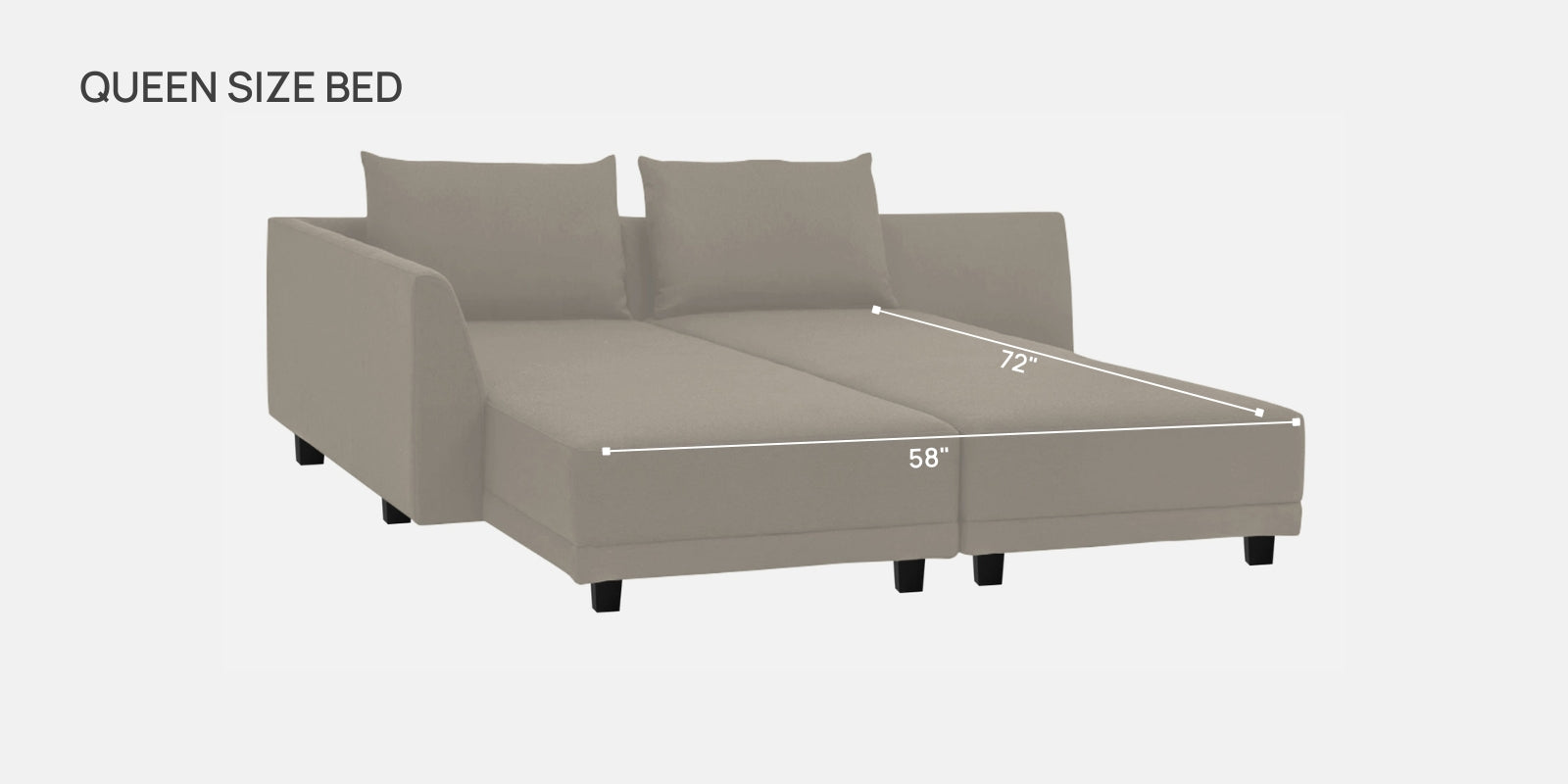 Ira Fabric RHS 6 Seater Sofa Cum Bed In Ash Grey Colour