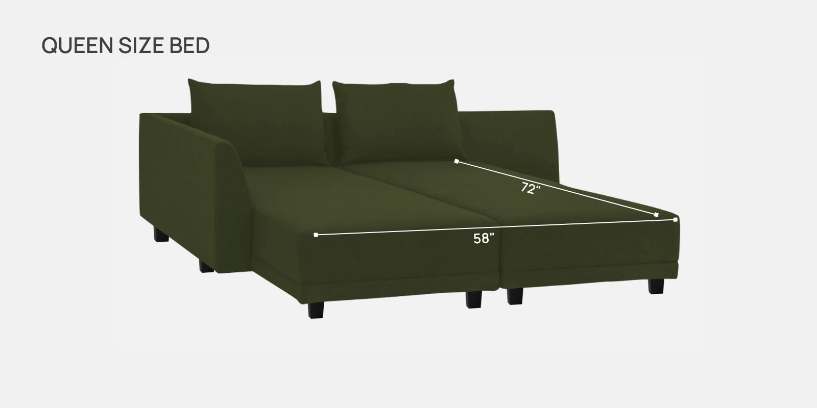 Ira Fabric RHS 6 Seater Sofa Cum Bed In Olive Green Colour