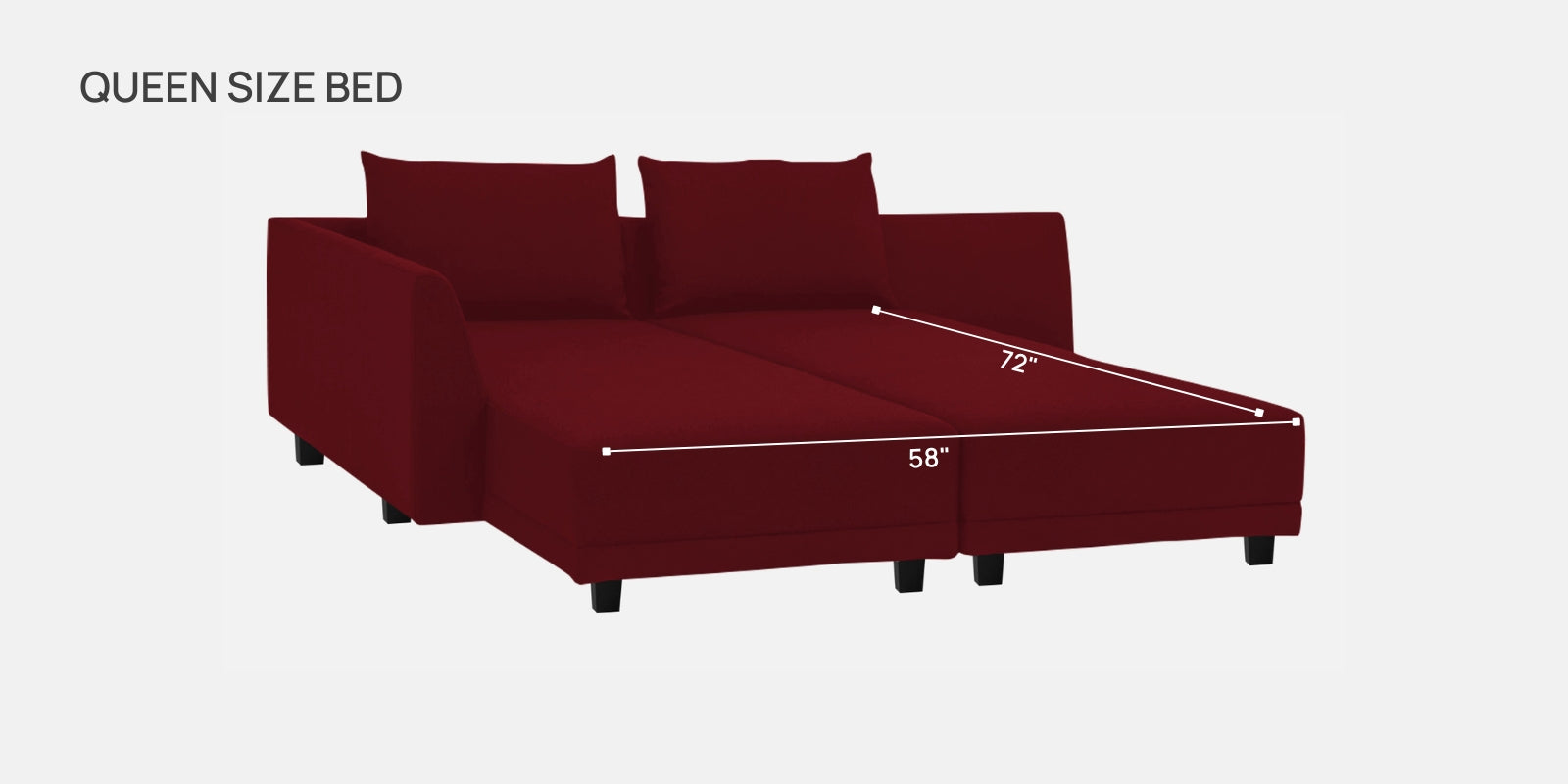 Ira Fabric LHS 6 Seater Sofa Cum Bed In Ruby Red Colour