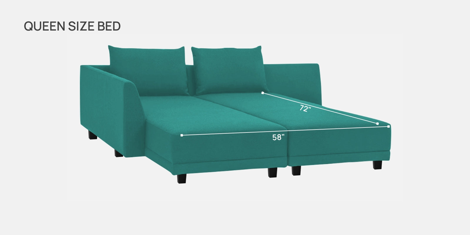 Ira Fabric LHS 6 Seater Sofa Cum Bed In Sea Green Colour