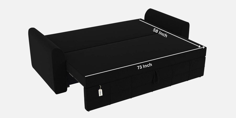 Ines Velvet 3 Seater Pull Out Sofa Cum Bed In In Zed Black Colour With Storage - Febonic Living