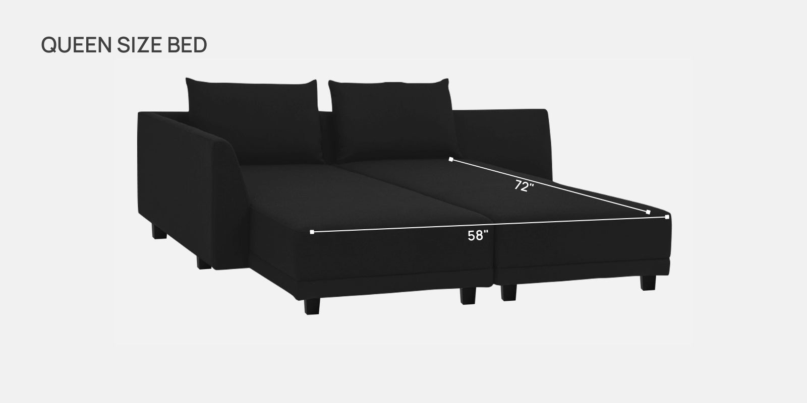 Ira Fabric RHS 6 Seater Sofa Cum Bed In Zed Black Colour