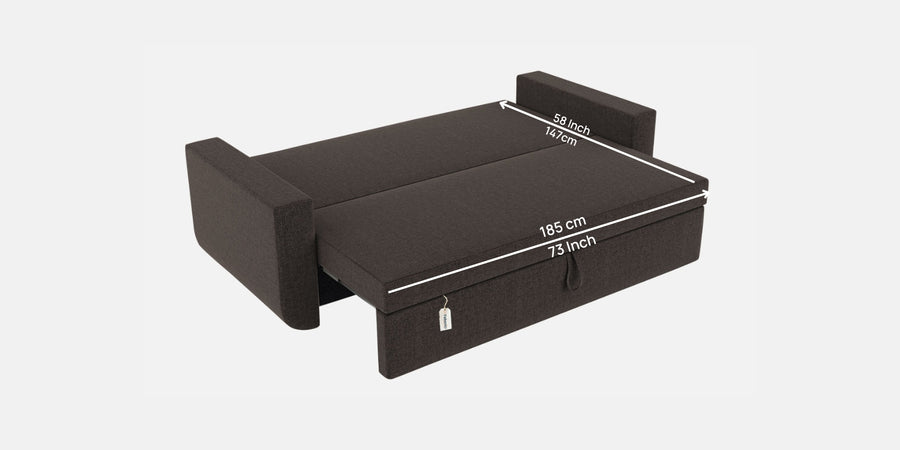 Grace Fabric 3 Seater Pull Out Sofa Cum Bed In Dark Brown Colour With Storage - Febonic Living