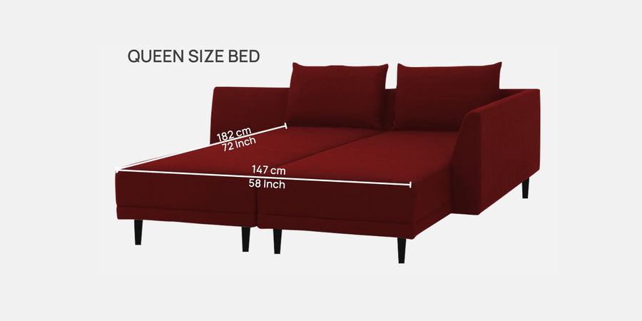 Ira Fabric Lhs 6 Seater Convertible Sofa Cum Bed In Blood Maroon Colour - Febonic Living