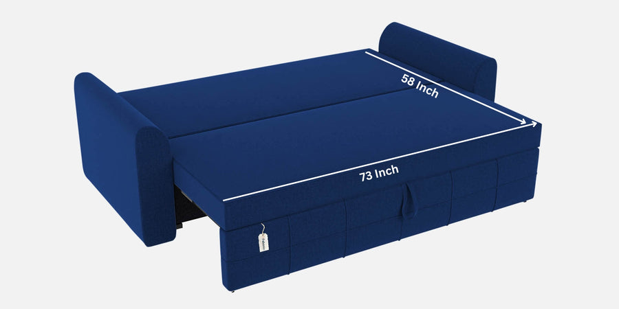 Ines Velvet 3 Seater Pull Out Sofa Cum Bed In Royal Blue Colour With Storage - Febonic Living