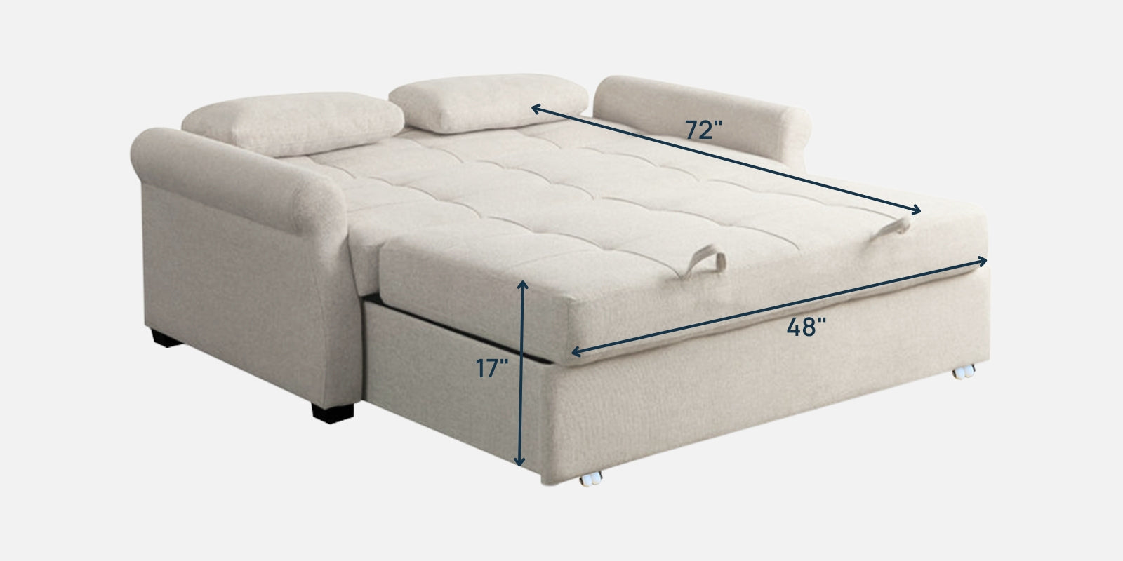 Fornia Fabric 2 Seater Pull Out Sofa Cum Bed In Ivory Cream Colour