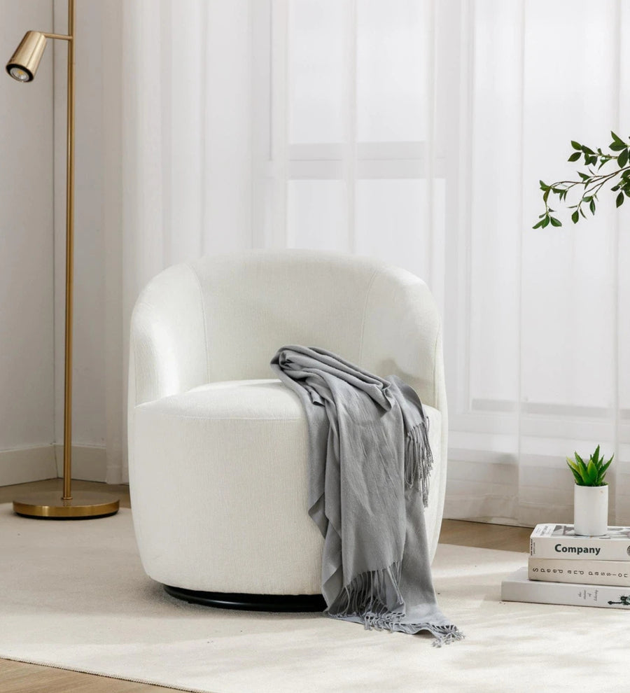 Oscar Fabric Swivel Chair In Ivory Cream Colour - Febonic Living