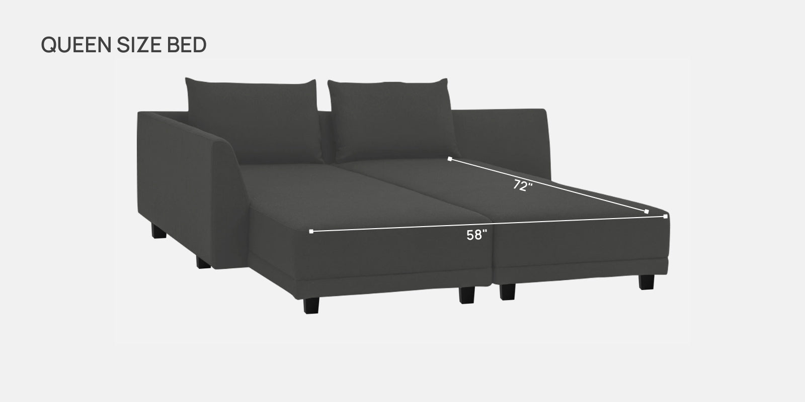 Ira Fabric LHS 6 Seater Sofa Cum Bed In Charcoal Grey Colour