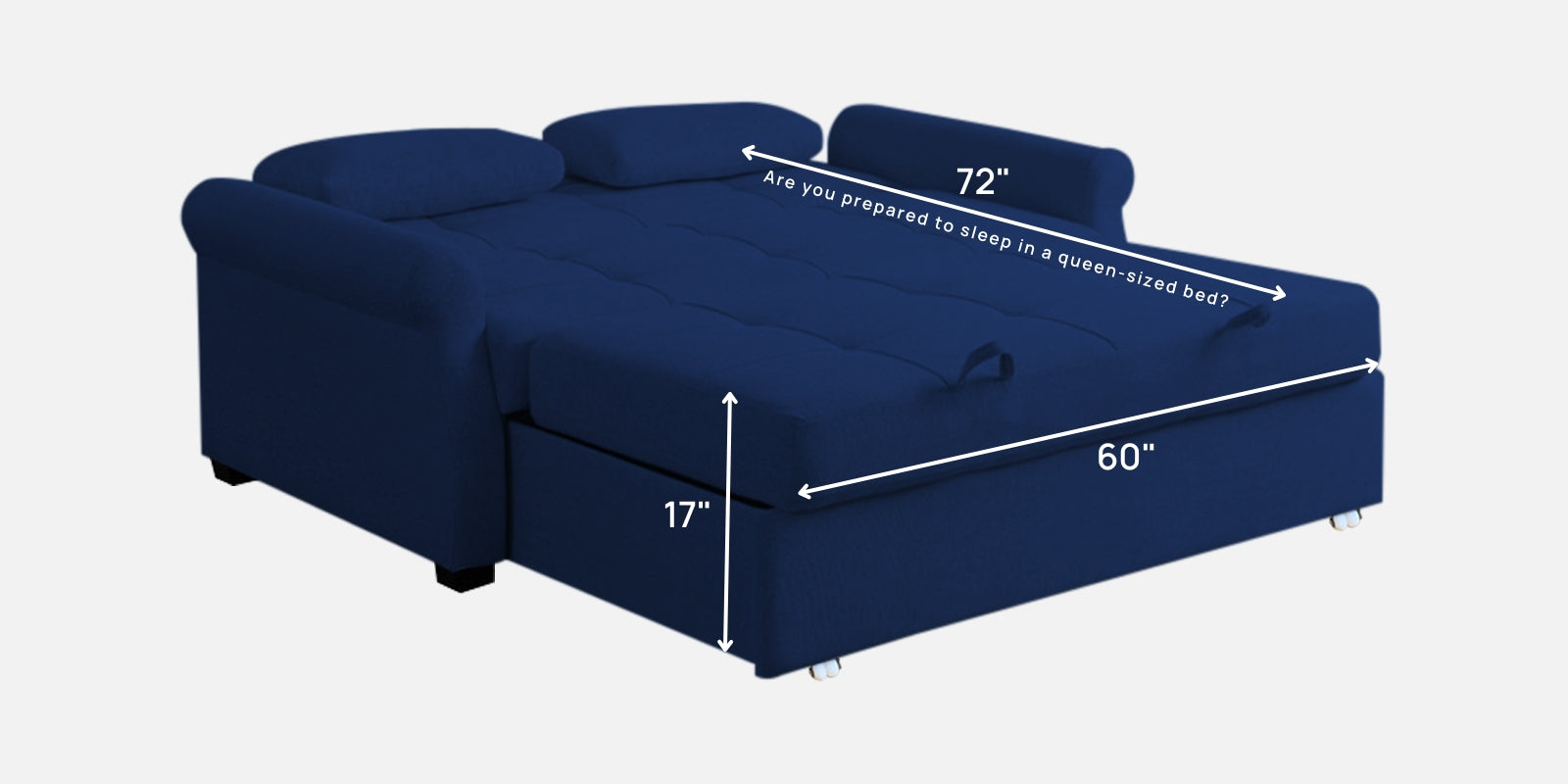 Fornia Fabric 3 Seater Pull Out Sofa Cum Bed In Royal Blue Colour