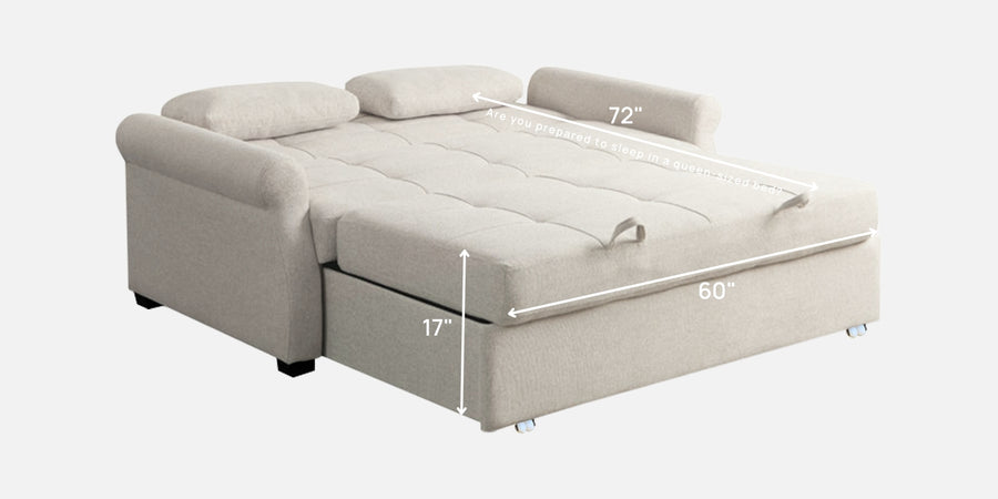 Fornia Fabric 3 Seater Pull Out Sofa Cum Bed In Ivory Cream Colour - Febonic Living