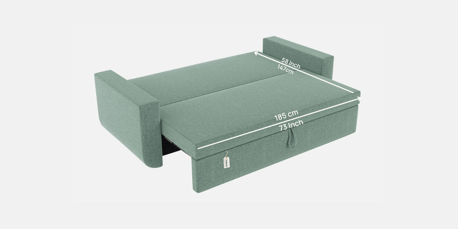 Grace Fabric 3 Seater Pull Out Sofa Cum Bed In Suka Blue Colour With Storage - Febonic Living