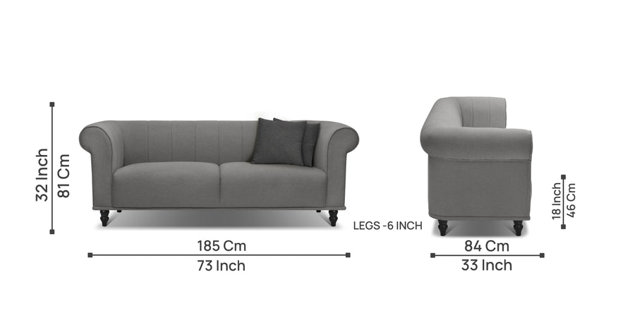 Rhino Fabric 3 Seater Sofa In Sudo Grey Colour - Febonic Living