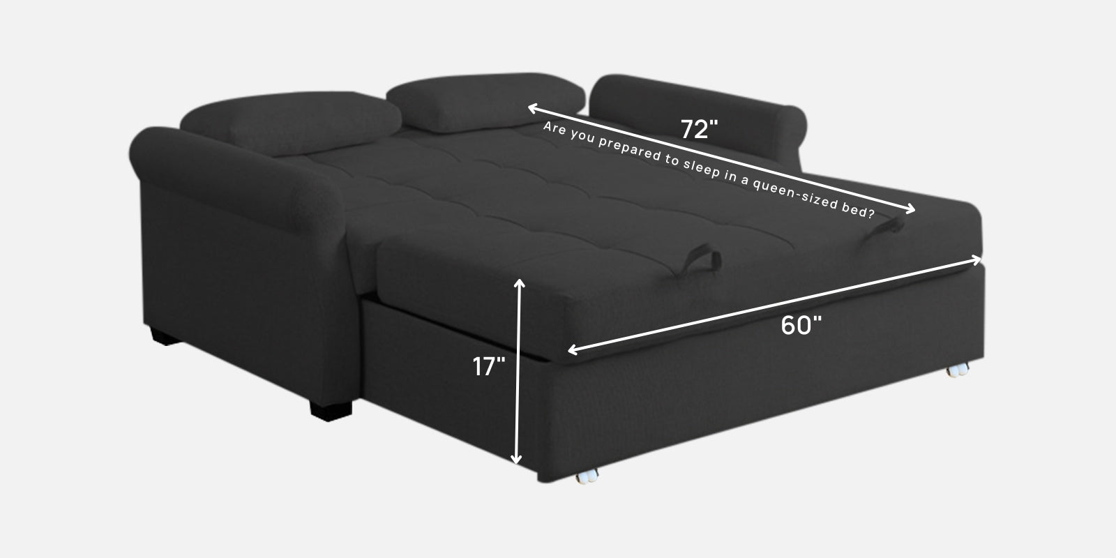 Fornia Fabric 3 Seater Pull Out Sofa Cum Bed In Charcoal Grey Colour