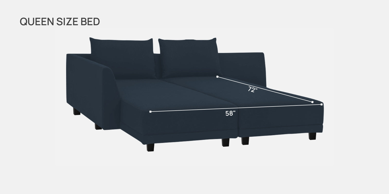 Ira Fabric RHS 6 Seater Sofa Cum Bed In Denim Blue Colour